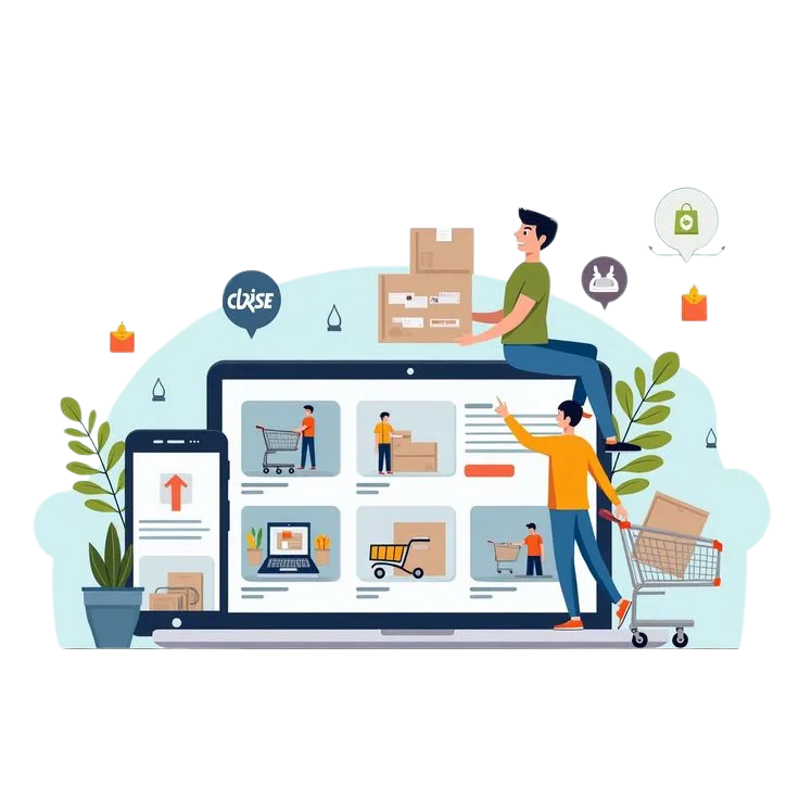 Google Shopping Ads service illustration showing eCommerce product ads and online shopping management